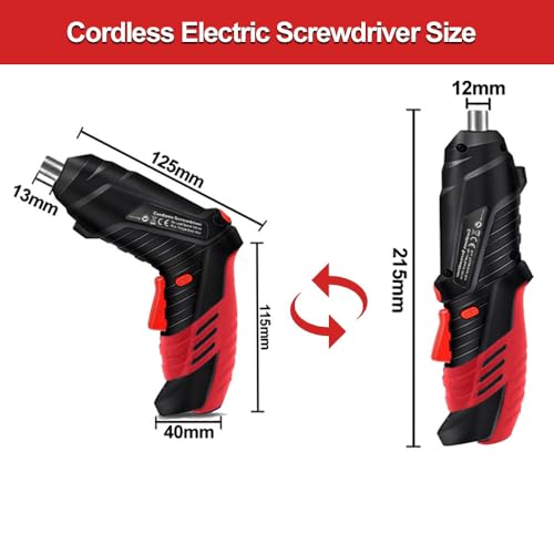 AFNZTME Red Cordless Power Screwdriver Kit with 46 Bits, LED Light, Pistol Handle
