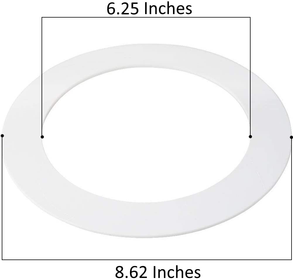 6 Pack Gloss White Goof Trim Ring for 8" Inch Recessed Can Lighting Down Light, Outer Diameter 8.6 Inches, Inner Diameter 6.2 Inches