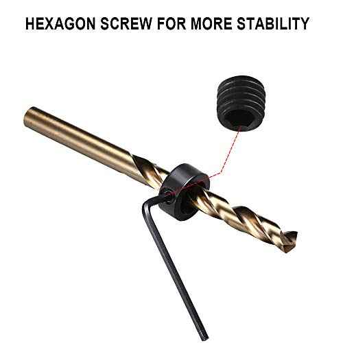 Depth Stop Drill Bit, 18 Piece Drill Stop Collar Set Positioner Ring and Hex Wrench (3mm, 4mm, 5mm, 6mm, 8mm, 10mm, 12mm, 16mm)