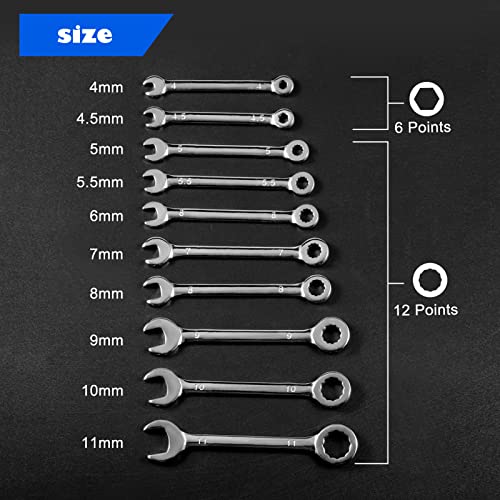 4mm Metric Mini Wrench Set, 10-Piece, High Carbon Steel, Chrome Plated