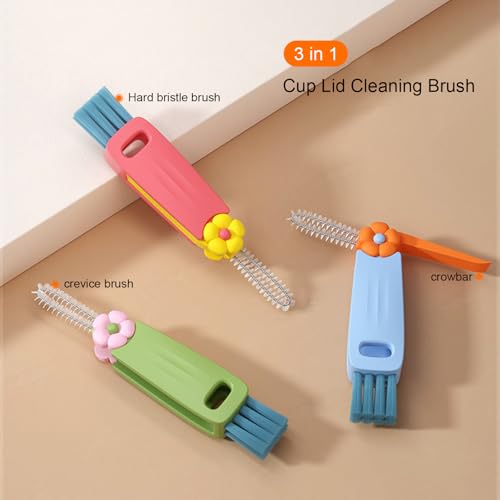 4 in 1 Cup Lid Cleaning Brush, 3 in 1 Bottle Brush, Cup Crevice Cleaning Tools, Easy to Clean and Storage, ABS+Silicone Cup Lid Gap Cleaner, Portable Multifunctional Bottle Cleaning Brush (3Pcs)