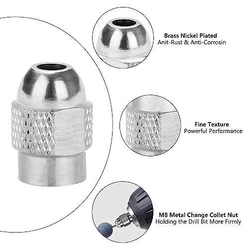 AccEncyc 10Pcs Drill Chuck Collet Set for Dremel with 4485 Brass Collet Set 4486 Keyless Chuck for Dremel Rotary Tool 1/32" to 1/8" Keyless Drill Chuck Brass Chuck Collet Nut for Dremel