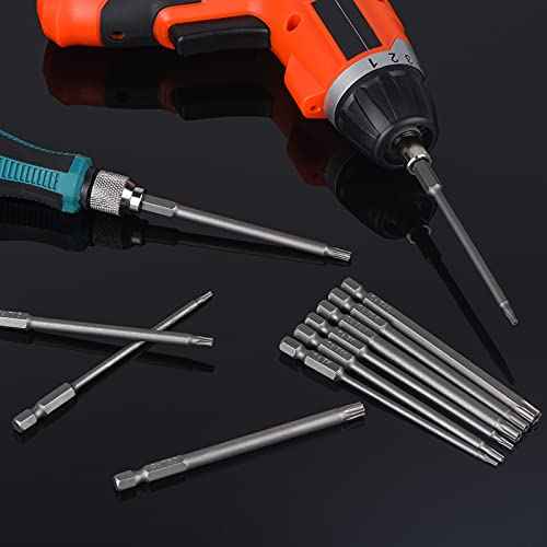 Security Torx Bit Set 11 Piece 3 Inch long Tamper Proof Star Bit Set S2 Steel 1/4" Hex Shank T6-T40 Magnetic Impact Driver Drill Bits