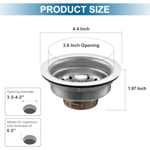 ZM Standard 3-1/2 Inch Kitchen Sink Basket Strainer with Stopper