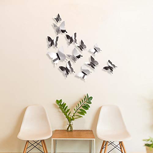 Silver 48 Pcs 3D Butterfly Mirror Wall Decor Set – Home & Living