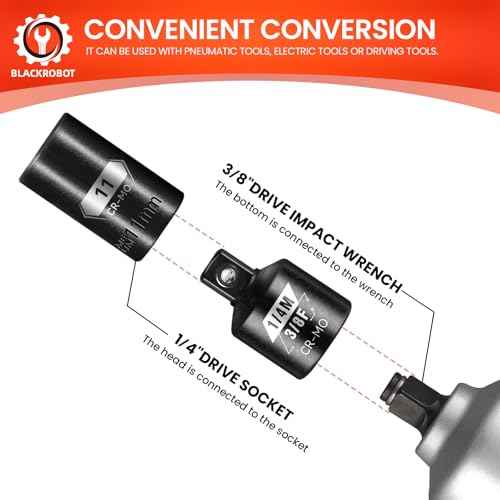 BLACKROBOT 2PCS Socket Adapter and Reducer Set, 3/8" to 1/4" & 1/4" to 3/8" Impact Socket Set, SAE Drive Cr-Mo Steel Exceeds ANSI Standards, Square Drive for Impact Driver Wrench