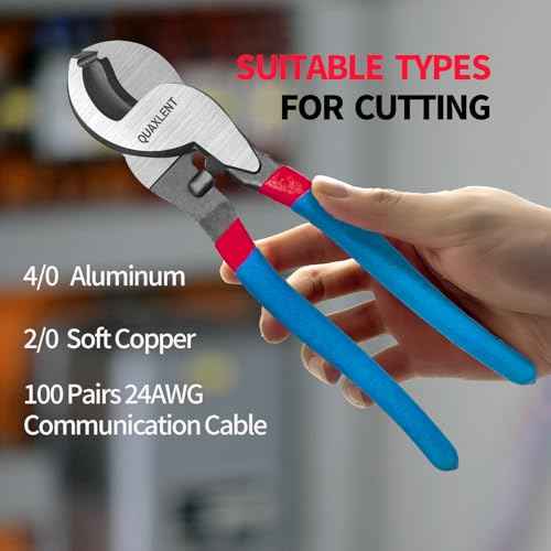 10 Inch Large Cable Cutter Heavy Duty High Leverage Big Wire Cutting Plier Tool for 4/0 Aluminum 2/0 Soft Copper and 100PR 24AWG Comm Cable, Blue