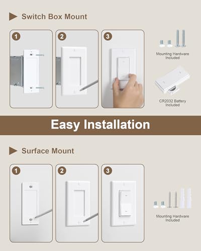 Remote Control Light Bulb Socket with Decorator Rocker Wall Switch - 1 Wall Switch + 1 Socket