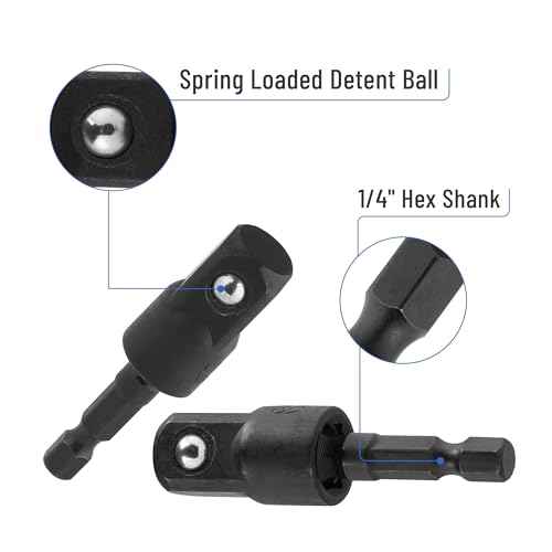 Bates- Flexible Drill Bit Extension Set with Right Angle Drill Attachment, 4 pcs, 360¡Æ Rotatable 1/2" 1/4" 3/8" Impact Socket Adapter Set, 105 Degree Right Angle Drill Adapter