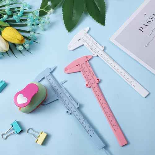 3 Pcs Plastic Vernier Caliper 6 Inch/150mm Dual Scale Measuring Tool Inch & Metric for Office House Workspace White Blue Pink