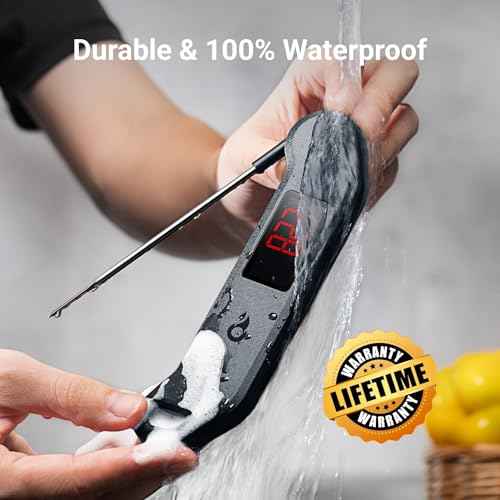 Professional Digital Meat Thermometer, 1 Sec Instant Read, ¡¾0.5¢µ Accuracy NIST&NSF Certified Food Thermometer, Auto-Rotate Bright LED Screen, 100% Waterproof Cooking Thermometer for Grill BBQ, Black