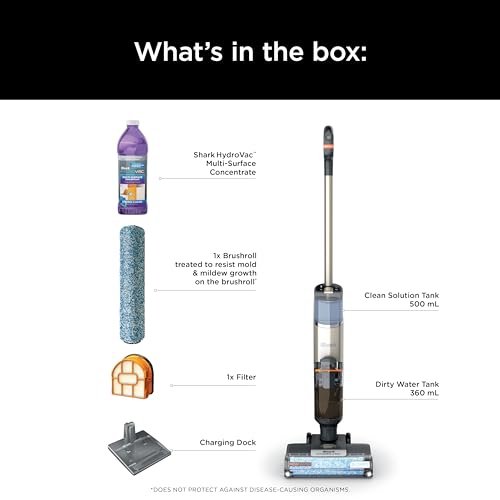 Shark HydroVac MessMaster Wet Dry Vacuum Cleaner, Cordless, 3-in-1 Vacuum Mop All in One & Self-Cleaning System, Lightweight, Powerful Suction, for Hard Floors & Area Rugs, Stone, WD261,Rose Gold