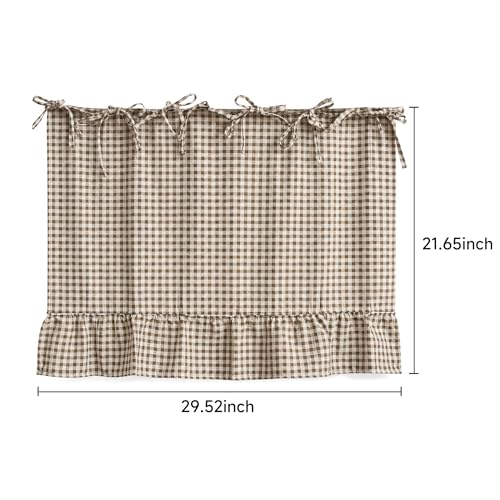 Oven Skirt for Kitchen Decor - Brown White Cotton Linen Stove Cover with Ruffle Trim, Handmade