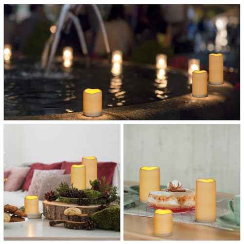 Flameless Candles 4" 5" 6" Set of 3 Ivory Outdoor Indoor Pillars 3" Diameter Battery Operated Flickering Candles Include 10-Key Remote Timer Function 400+ Hours Requires 2 AA Batteries