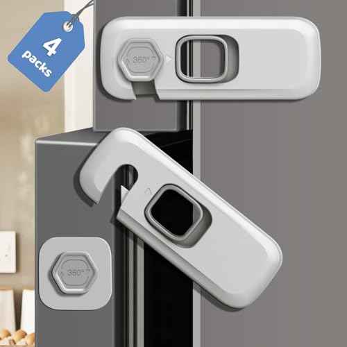 Child Proof Refrigerator Lock,4 Sets Fridge Locks for Kids with 3M Adhesive Backing, Fridge lock for Refrigerators,Oven Lock,Drawers,Wardrobes and Freezers,Child Safety Cabinet Locks Baby Proofing
