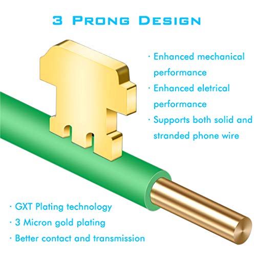 NECABLES 20 Pack RJ9 RJ10 RJ22 4P4C Telephone Modular Plugs - Gold Pins