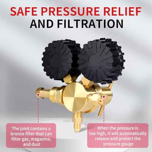 BO WELD Nitrogen Regulator with 0-800 PSI, CGA580 Inlet Connection and 1/4'' Male Flare Outlet Connection Gauges£¬Nitrogen Tank Regulator with 5Ft Refrigeration Hose