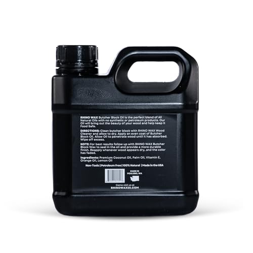 Rhino Wax Coconut Butcher Block Oil - 32oz Refill - Premium Natural Blend of Food Safe Oils (NO Mineral Oil) - Butcher Blocks, Wood Countertops, and Cutting Boards - Made in The USA
