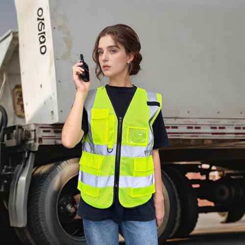 Hi Vis Reflective Safety Vest with High Visibility Strips for Road Crew & Outdoor