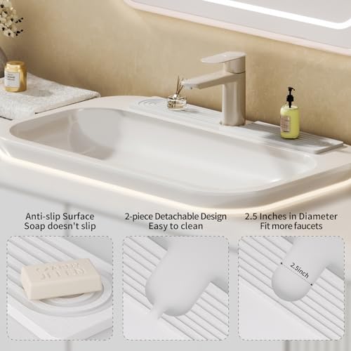 IMGROSE Faucet Mat for Kitchen Sink, Diatomite Stone Drying Sink Protectors, Bathroom Faucet Splash Guard, Quick Dry Water Absorbing, Non-Slip Stone Tray for Kitchen Counter, White, 23.6" x 3.9"