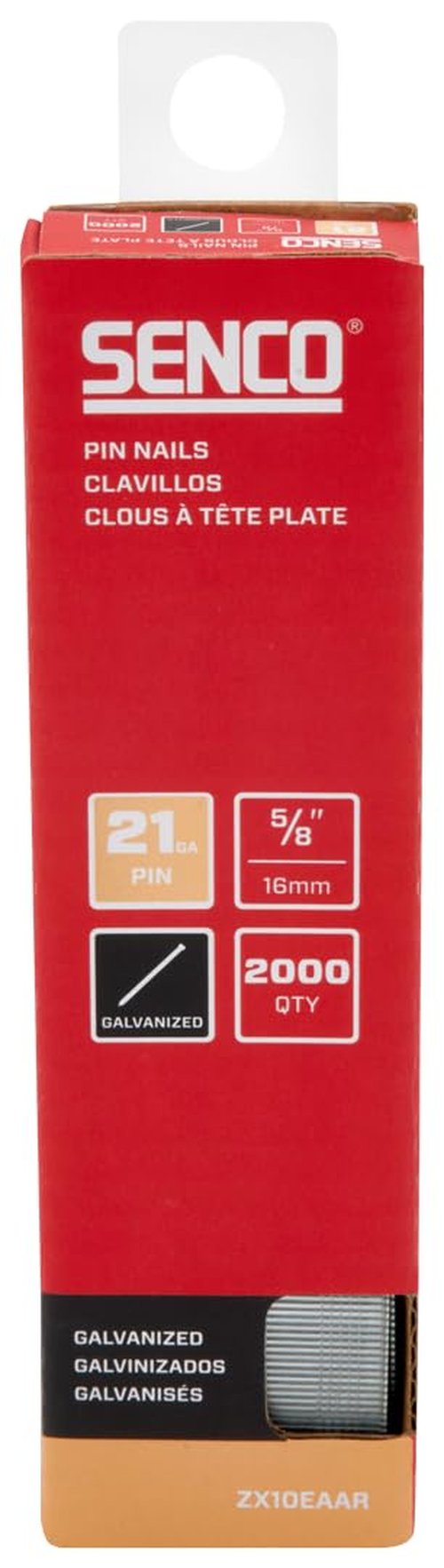 SENCO ZX10EAAR 5/8" 21 Gauge Pin Nails, Galvanized Finish 2,000 Count Pack