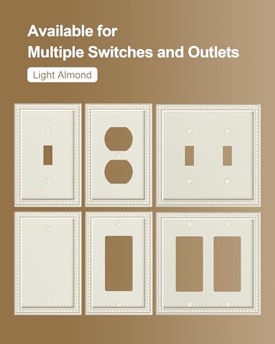 Light Almond 2-Pack Unbreakable Polycarbonate Duplex Outlet Cover Plate - Beaded Border