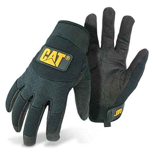Cat¢ç CAT012212J Spandex Back Utility Gloves ? Black, Jumbo, Water-Resistant Clarino Palm Gloves with Adjustable Wrists