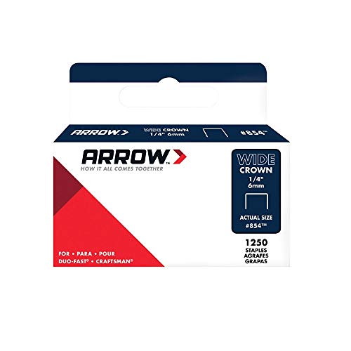 Arrow 854 Heavy Duty Wide Crown Staples for Craftsman and Duo-Fast Staple Guns, Galvanized Steel Construction, 1250 Pack, Leg Length 1/4-Inch, Crown Width 1/2-Inch
