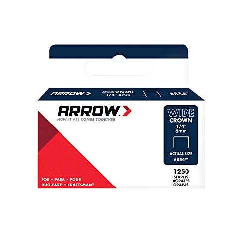 Arrow 854 Heavy Duty Wide Crown Staples for Craftsman and Duo-Fast Staple Guns, Galvanized Steel Construction, 1250 Pack, Leg Length 1/4-Inch, Crown Width 1/2-Inch