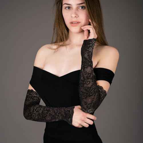 UV Protection Lace Arm Sleeves, 3pcs Long Laces Solid Gloves Fingerless, Women Sexy Lace Floral Sleeve Arms, Summer Cooling Laces Arm Mesh Sleeves for Driving Wedding Prom Dress Outdoor