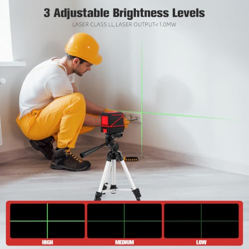 UNCANZEA Deep Red Cross Line Laser Level with 360° Rotatable Tripod & Self-Leveling, Bright Green Laser, 30m Range