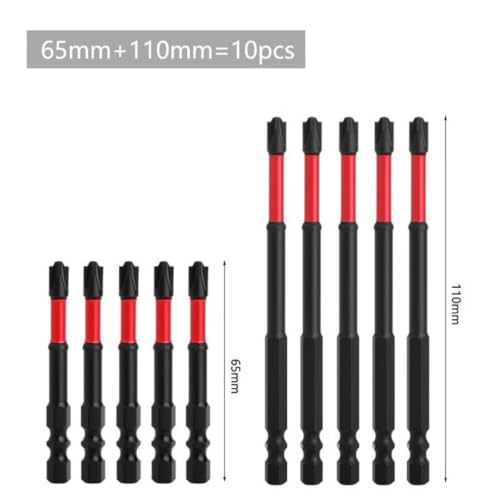 FPH2 Impact Screwdriver Bit Set - S2 Steel 65mm & 110mm Slotted Heads 1/4 Inch Hex Shank, CNC Machined Tips with Magnetism, Cross Slot Screw Driver Drill Bits Used Electricians (10pcs)