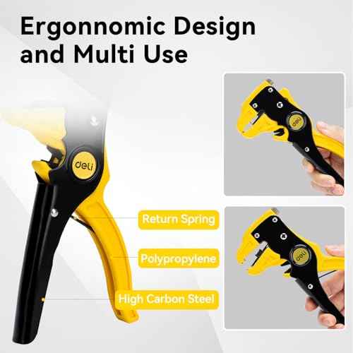 deli Automatic Wire Stripper and Cutter, Quick Strip Wire Stripper Tool for 10-24 AWG Electrical Cable and Autimotive Repair, Ergonomic Handle Design, Yellow and Black