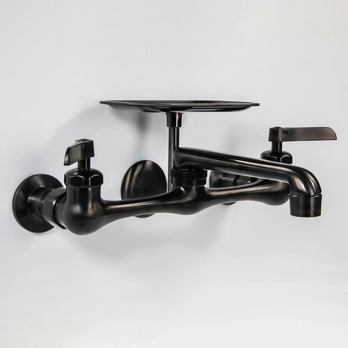 Nantucket Sinks Wall Mount Faucet – 8 Inch Center Wall Mount Bathroom Faucet, Soap Dish & Center Hole Cover, for Utility or Laundry Room, Solid Brass, Matte Black Finish CIF-2HMBL-HC