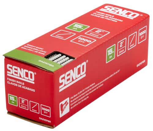 Senco DA21EPBR 2-Inch Bright Finish 15-Gauge Collated Finish Nails, 34 Degree, Low Carbon Steel, 1,000 Pack