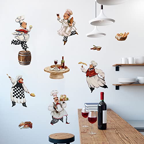 Mfault Italian Fat Chefs Wall Decals Stickers, Funny Cooker Baker Food Cooking Decorations Kitchen Art, Home Dining Room Restaurant Decor