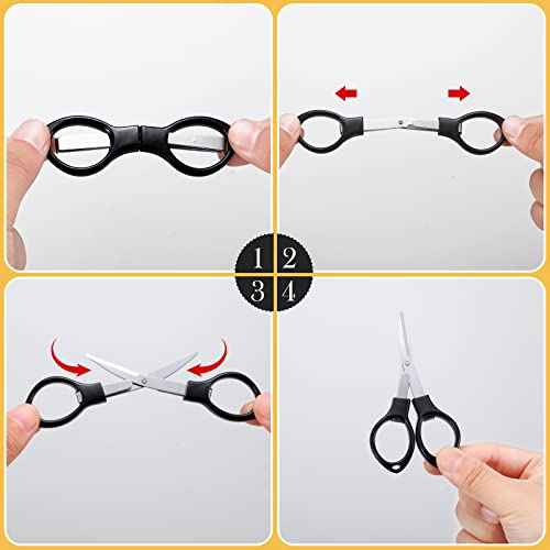 Tatuo 8 Pcs Stainless Steel Scissors Folding Mini Scissor Anti Rust Portable Keychain Scissors Small Glasses Shaped Compact Shear Telescopic Cutter for Travel School Office (Folding, Folding Style)