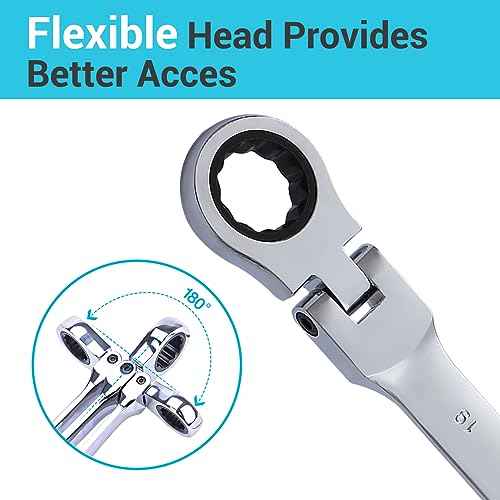 B4B BANG 4 BUCK 19mm Ratcheting Combination Wrench Metric, Flex Head Ratcheting Wrench Spanner with 12-Point Design, 72-Tooth Ratchet, Chrome Vanadium Steel