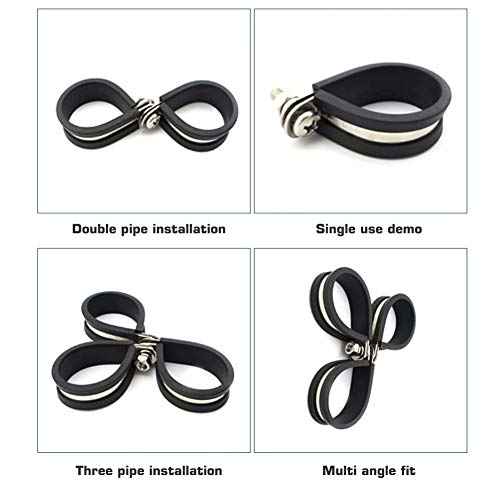 HOLYBEAR 1-1/2 Inch Stainless Steel Cable Clamp, Rubber Insulated Metal Conduit Wire Holder Strap Clips for Pipe, Tube, Hose Bracket (38mm, 12pcs)
