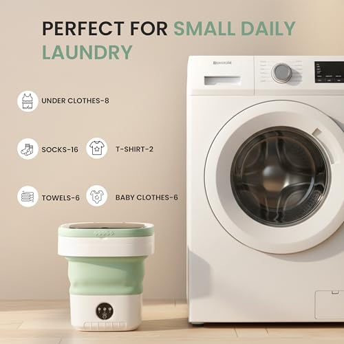 Simple Deluxe 16L Green Portable Foldable Washing Machine with Spin Basket and 3 Modes