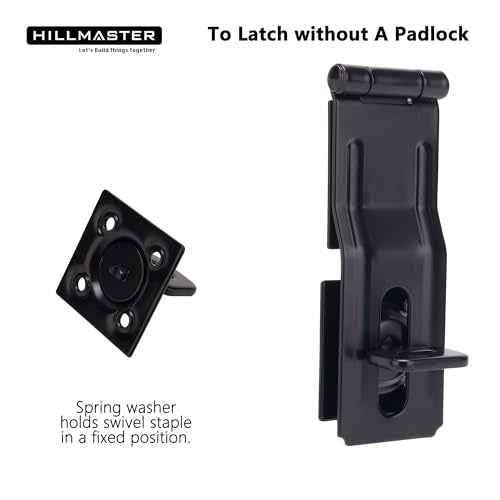 Swivel Staple Safety Hasps, 4-1/2" Gate Door Hasp Latch with Twist Knob Safety Padlock Clasp Lock for Fence, Gate, Cabinet, Barn Door, Shed, Black