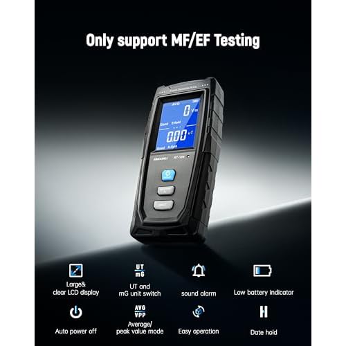 ERICKHILL EMF Meter, Detects Electric and Magnetic Fields, Handheld Digital EMF Detector with LCD Display, Sound-Light Alarm, Rechargeable Battery for Home, Office, and Appliances (Blue)