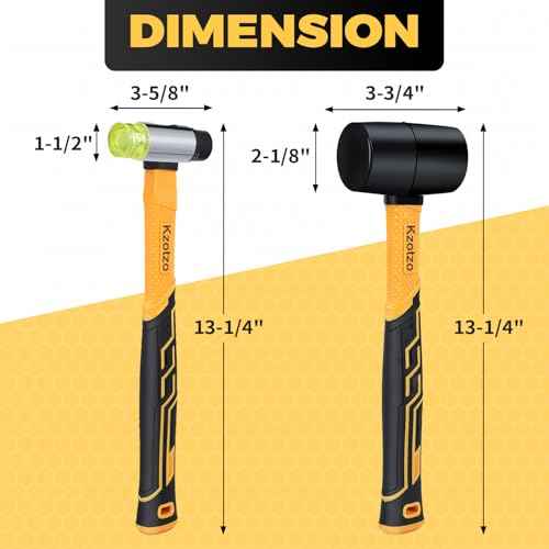 2-Piece Rubber Mallet Hammer Set, 8oz Rubber Hammer Mallet & 25mm Double-Faced Soft Mallet, Shockproof Fiberglass Handle with Cushion Grip, Damage-Free to Floor, Tile, Crafts