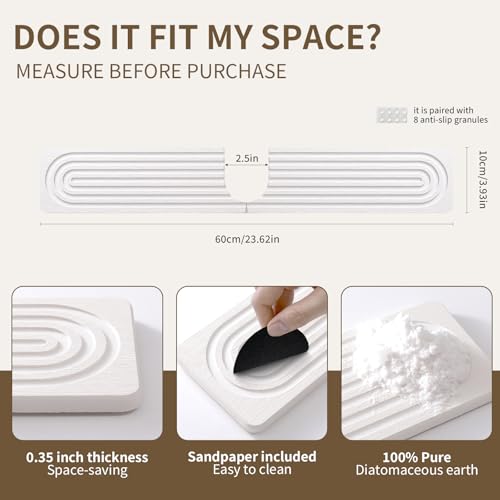 IMGROSE Faucet Mat for Kitchen Sink, Diatomite Stone Drying Sink Protectors, Bathroom Faucet Splash Guard, Quick Dry Water Absorbing, Non-Slip Stone Tray for Kitchen Counter, White, 23.6" x 3.9"