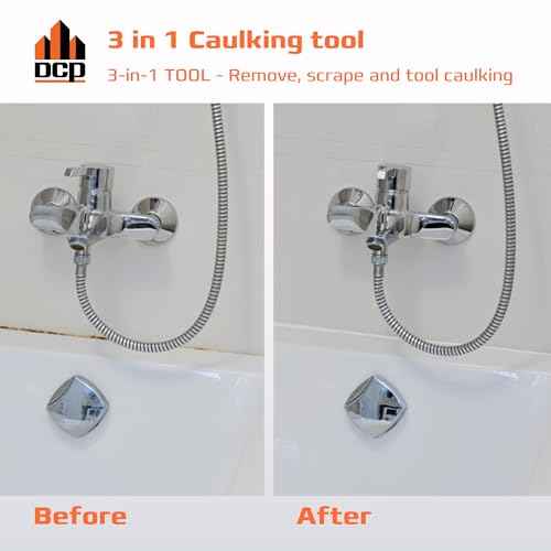 DCP Donseal 3 in 1 Caulking Tool Kit ? Silicone Caulking Tool for Removal, Scraping & Finishing ? Precise Caulk Remover & Applicator with 5 Tooling Pads ? Stainless Steel Caulk Scraper for Smooth Seal