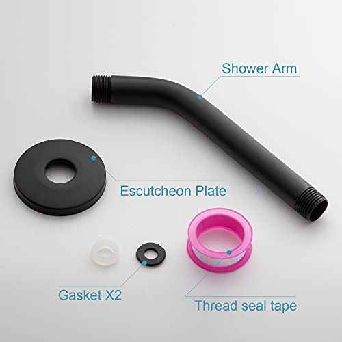 OFFO Shower Arm with Flange, 6 in Wall Mount Replacement Angle Shower Head Arm Wall-Mounted For Fixed Shower Head & Handheld Showerhead, Matte Black