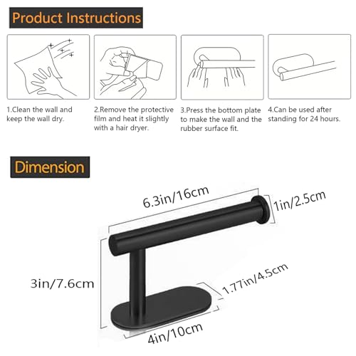 JOPOFI Matte Black Adhesive Toilet Paper Holder 1pcs - Rustproof Stainless Steel Bathroom Accessory