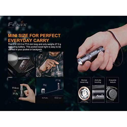 Fenix E12 V2 160 Lumen LED flashlight with EdisonBright AA alkaline battery bundle