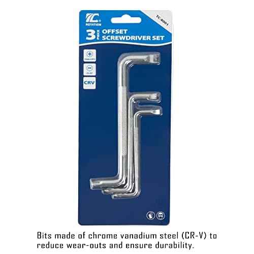ROTATION 3pcs Offset Screwdriver Set, Head Screwdriver Set with Magnetic, Z-type Screw Drive with Philips and Flathead
