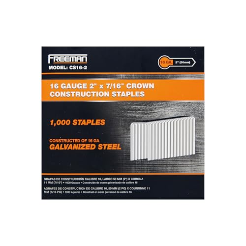 Freeman 16-Gauge 2-Inch Medium Crown Construction Staples | 1,000 Count | Galvanized Steel for Indoor & Outdoor Use